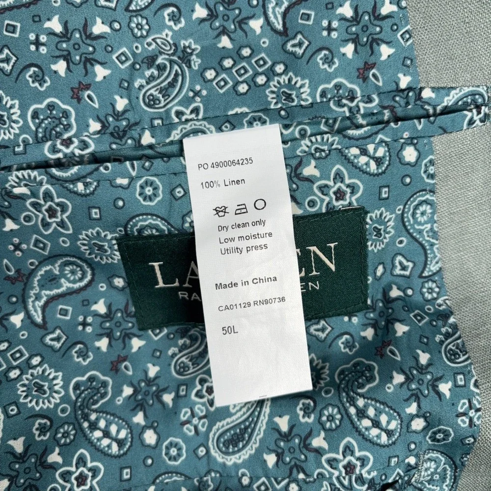 Lauren Ralph Lauren Linen Blazer Mens Size 50L Green Single Vented